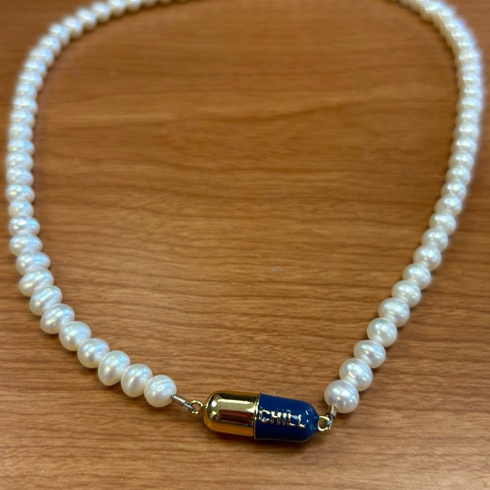 Kris Nations Beaded Pearl Chill Pill Necklace
